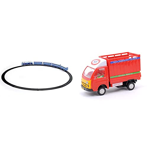 Image of Centy Toys Plastic Indian Passenger Train with Coaches & Railway Track, Pack of 19, Multicolour & Centy Toys Plastic Pull Back Carrier, 1 Pull Back Car, Multicolour