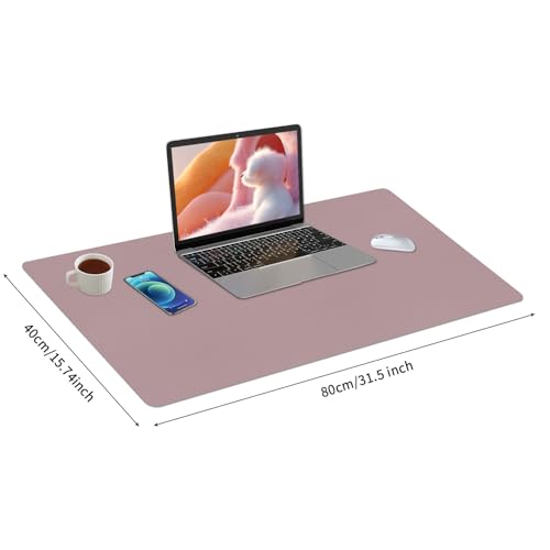 Image of Bloss Leather Desk Mat, Large Mouse Pad, Non-Slip Desk Protector Mat, Leather Desk Blotter, Waterproof Desk Pad for Make Up Desk /Office Home Decor, Dark Pink(31.5x15.7 Inches)