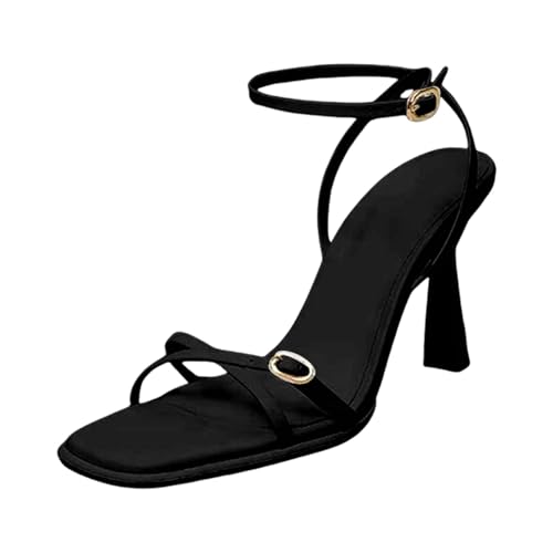 Sandalias con tiras para mujer, elegantes y con espalda baja, sandalias romanas, tacones altos, zapatos de noche, zapatos de noche, zapatos de verano, cómodos, para el tiempo libre, Negro , 42 EU
