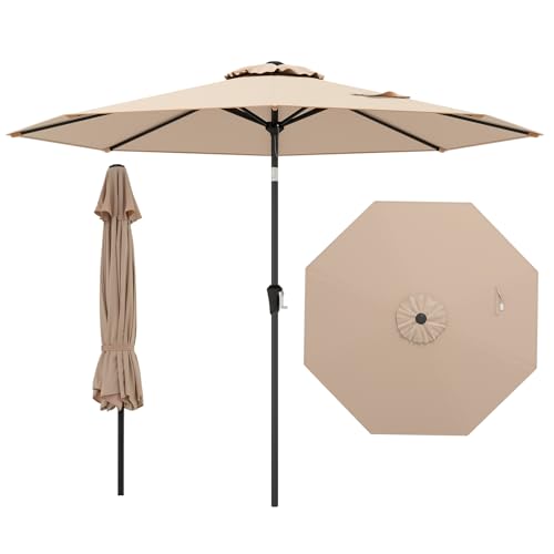 RELAX4LIFE Ombrellone da Giardino 270 cm, Ombrellone da Esterno con Manovella, Inclinazione Regolabile, Tettuccio Ventilato, Parasole per Griadino, Terrazzo, Spiaggia (Marrone)
