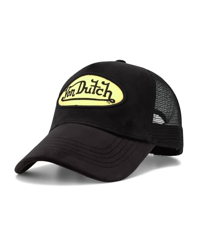 Von Dutch Unisex Trucker Hat - Plush Curved Bill Mesh Back Retro Classic Adjustable Snapback Baseball Cap for Men and Women, Size One Size, Black
