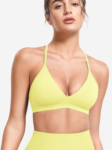 Image of YEOREO CoreFlex Sports Bras for Women Strappy Padded Halter Open Back Light Impact Deep V Neck Yoga Workout Gym Tops