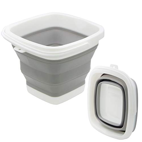 TOSSOW Premium Collapsible Plastic Bucket 5L (1.32 Gallon) Ice Buckets Soft Waterpot Mini Square Tub, Space Saving Bucket for Car Wash,Bucket Outdoor Fishing, Food Jug, Dog Bowls (Grey)