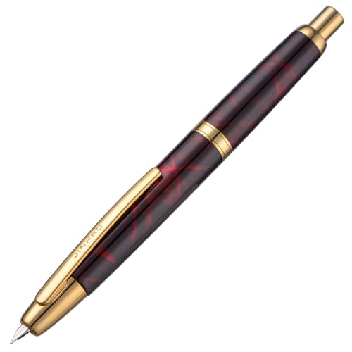 Image of Jinhao 10 Press Fountain Pen with Box, Marble Red Retractable Fine Nib with Ink Converter Set (Golden Clip)