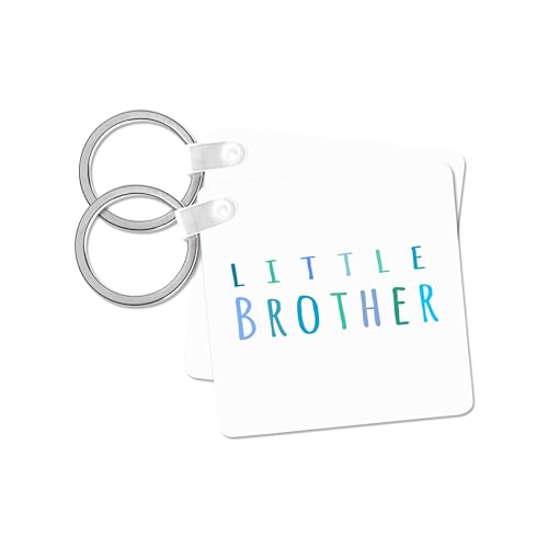 3dRose, Little brother in blue turquoise and teal - typography text design for siblings part of sibling set, set of 2 Key Chains