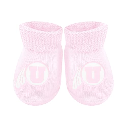 Creative Knitwear Baby Bootie Sock - Utah Utes - Pink - Newborn - 6 Mos