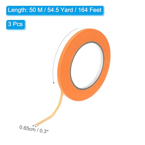 Image of PATIKIL Masking Tape 0.3 Inch x 55 Yard, 3 Roll General Purpose Adhesive Painting Tape Painters Tape for Arts Crafts Label, Orange