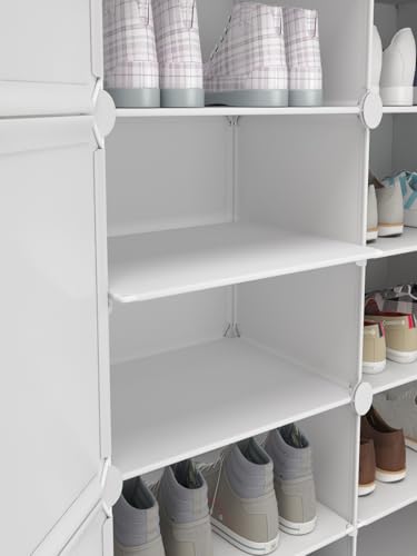 Image of Mevigo Plastic Shoe Rack for Home with Door | 9 Tier Stackable Shoe Organizer | Holds 18-Pairs |Waterproof & Dustproof | DIY Modular Shoe Cabinet |Chappal Slipper Stand for Bedroom- (White, 9- Layer)