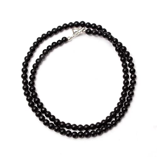 A&M GEMS & JEWELS A&M Natural Shungite Smooth Round 925 Sterling Silver Necklace Healing Shungite Beads Necklace Jewelry Shungite Beaded Necklace Handmade Shungite Beaded Necklace Jewelry