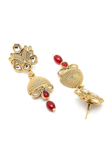 Image of Adiva Stylish Traditional Gold-Plated Kundan Stone Studded & Pearls Handcrafted Necklace with Earrings Jewellery Set for Women & Girls