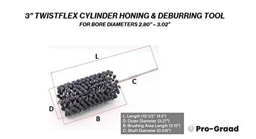 Image of 3 inch 240 Grit Silicon Carbide TwistFlex Cylinder Hone for 2.8 inch- 3.02 inch Bores | Flexible Cylinder Honing, Deburring, Cross-Hatch Finishing Tool for Mild Steel, Stainless, Cast Iron, Softer Ferrous Metals