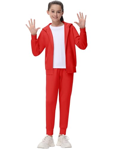 MoFiz Girls Tracksuit Sweatsuits Set 2 Piece Outfits Zip Up Hoodies and Pants Sportswear Jogging Suit Athletic Sets Red 6-72