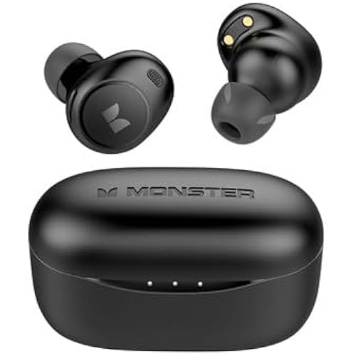 Monster Achieve 300 AirLinksWireless Earbuds, Bluetooth 5.3 in-Ear Stereo Headphones, Built-in Mic for Crystal Clear Call, 32H Playtime, Type-C Charging, Black