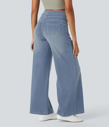 Grevela Pull Up Jeans, Grevela Stretch Jeans, Women's Wide Leg Pants, High Waisted Stretch Pull-on Baggy Denim Pants4