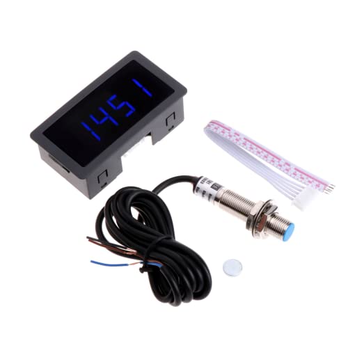 Fasizi DC 8-24V 4 Digital LED Tacómetro RPM Medidor de velocidad con sensor de interruptor de proximidad Hall NPN 10-9999RPM