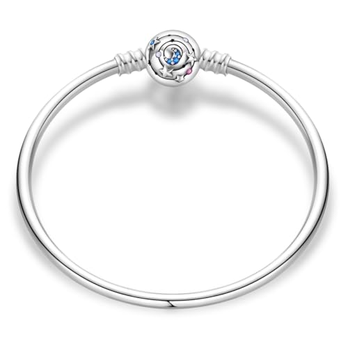 Image of 925 Sterling Silver Snake Chain Bracelets Fit Pandora Charms,Heart Clasp Bracelets Perfect For Any Glamour Gift for Women with 5 A Cubic Zirconia