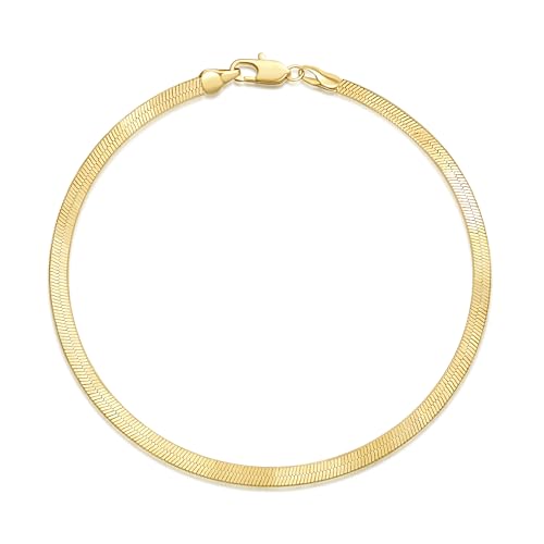 Simlayton 14K Gold Anklets for Women 14K Gold Ankle Bracelets for Women Snake Anklet Bracelets for Womens Glow with Soft Understated Sheen Herringbone Anklet for Womens