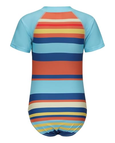 Image of Girls One Piece Rash Guard Swimsuits for Kids Girls Short Sleeve Bathing Suits with Front Zipper Swimwear 3-16 Years