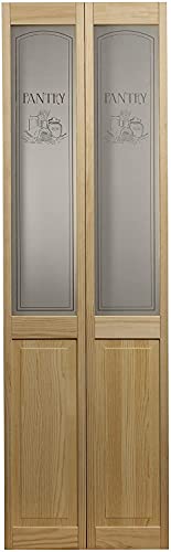 LTL Home Products 874620 Pinecroft Pantry Decorative Glass/Raised Panel Interior Bifold Solid Pine Wood Door, 24' x 80', Unfinished Pine