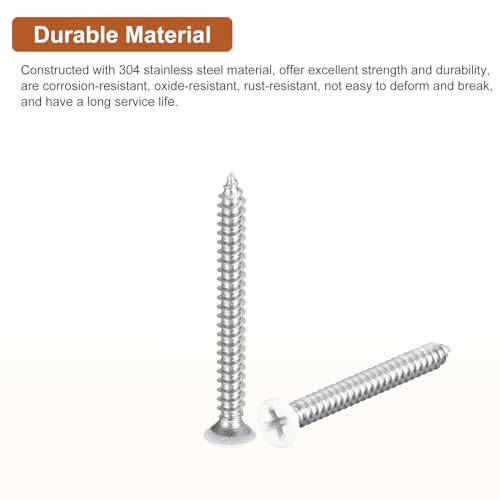 DTGN 25Pcs ST4x40mm Flat Head Wood Screws, 304 Stainless Steel White Phillips Self Tapping Screws - Image 3
