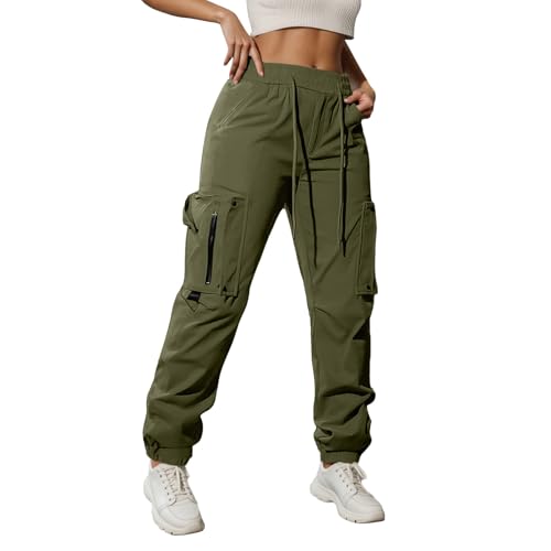 Cargo Pants for Women High Waist Wide Leg Casual Pants with Zipper Pockets Loose Stretchy Baggy Y2K Trousers