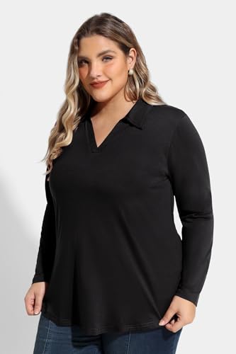 RITERA Plus Size Polo Shirts for Women Fall Long Sleeve V Neck Tops Casual Collared Blouses XL-5XL3