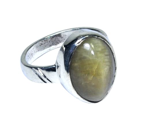 6.5 Ratti Natural Cat eye Lehsunia Gemstone Oval 92.5 Sterling Silver Designer Ring for men/women | Rashi ratna | Birthstone