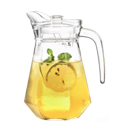 Image of NeWine Premium 1.3 Liter Glass Water Jug with Airtight Lid & Handle | 1300ML Transparent Beverage Carafe for Home Office Etc | Pitcher for Serve Juice Milk Beverage Chaas Cocktail (Hexagonal Jug 1.3L)