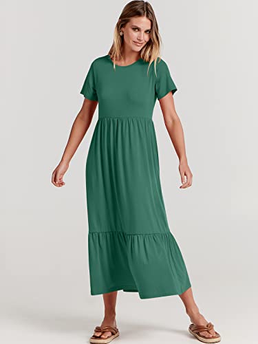 Prinbara Womens Summer Dress Casual Short Sleeve Swing Long Sun Dress Flowy Tiered Beach Dresses Trendy Fashion 2023 Summer Dress Clothes 7Pa27-Caolv-L Green #TOP3