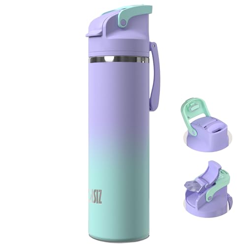 OISIZ Botella Agua Acero Inoxidable 720 ml con tapa con pajita 2 en 1,bloqueo de seguridad con un solo clic,100% hermética,mantiene el frío durante 24 horas,botella de agua al vacío de 24 oz