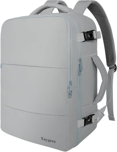 Image of Taygeer Carry On Backpack, Womens Travel Backpack with Water Bottle Pocket | Laptop Mochila 15.6inch Flight Approved with Shoe Pouch, College Teacher Tote Bag for Business Travel Supplies, Grey