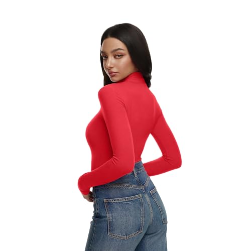 Image of REORIA Women's Turtleneck Tops Slim Basic Mock Neck Long Sleeve Shirts 2025 Fall Winter Layering Outfits