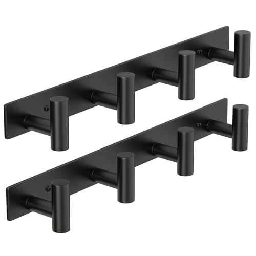 Image of PMMASTO Coat Rack Wall Mounted, 4 inchT Shaped Wall Hooks for Hanging, Heavy Duty Stainless Steel Coat Hook Rail for Hat Towel Robes in Bathroom Kitchen Mudroom Entryway (Black, 2PC)