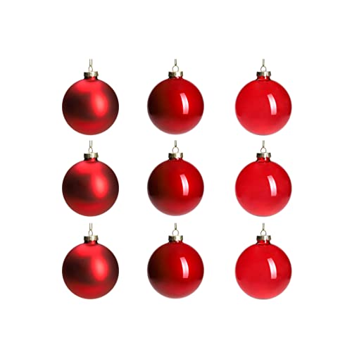 Image of DN DECONATION Red Glass Christmas Ornaments, Set of 9, 3.15' Hanging Christmas Baubles for Xmas Tree Decoration, Wedding Party Gift