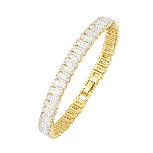 Image of SALVE Baguette Stone Crystal Tennis Bracelet for Women | Aesthetic Accessories for Girls Ladies Bracelet | Fashion Jewellery for Women, Fancy Girls Bracelet Stylish | Valentine's Gift for Girlfriend