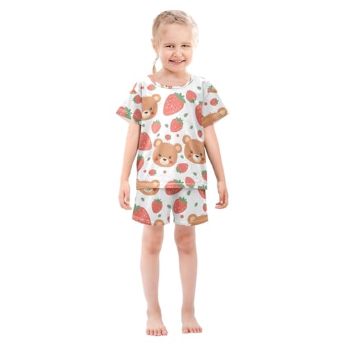ALAZA Cute Bear Strawberry Fruit Pajamas Short Sleeve 2 Piece Sleepwear Top and Bottom Pajama Set Unisex3