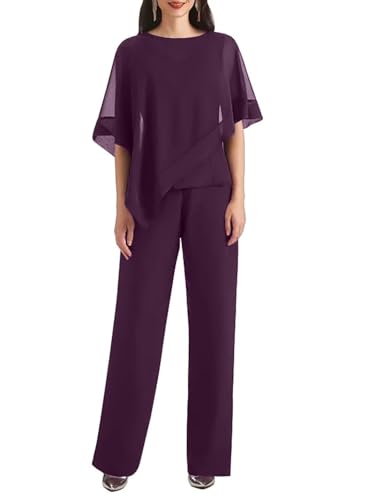 3 Pieces Mother of The Bride Pant Suits with Cape Chiffon Pants Outfit for Wedding Party Guest KW011