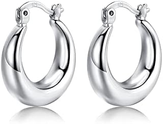 Sterling Silver Hoop Earrings for Women, Silver Chunky Hoop Earrings Small Hinged Hoops EarringsHypoallergenic Hoop Earrings Jewellery for Girls MenOuter Diameter: 18mm