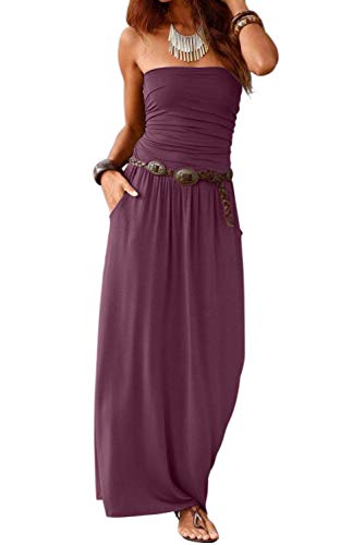 Image of Alaster Queen Women's Strapless Bandeau Summer Long Floral Dress Off Shoulder Beach Maxi Dress with Pockets