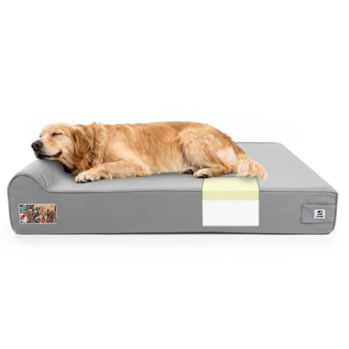 Image of Sytopia Orthopedic Dog Beds for Extra Large Dogs, 7 inch Extra Thick Memory Foam Canvas Pet Bed with Durable Chew Proof Fabric Cover, Waterproof Liner & Washable Cover, Nonskid Bottom, Light Grey
