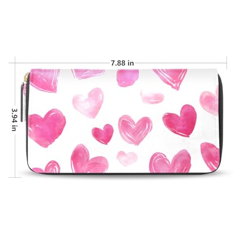 Long Wallets Leather Bifold Wallet for Women Pink Heart-shaped with Zipper Credit Card Holder Large Capacity2