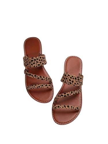 Verdusa Women's Leopard Print Strappy Summer Flat Sandals Slip On Slides