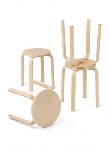 Xinyvee Tabouret Bois Lot de 4 Tabourets Empilables en Bois Tabouret Bas Rond pour Cuisine Salle à Manger Salon Café Maison Bureau Petit Tabouret en Bois...