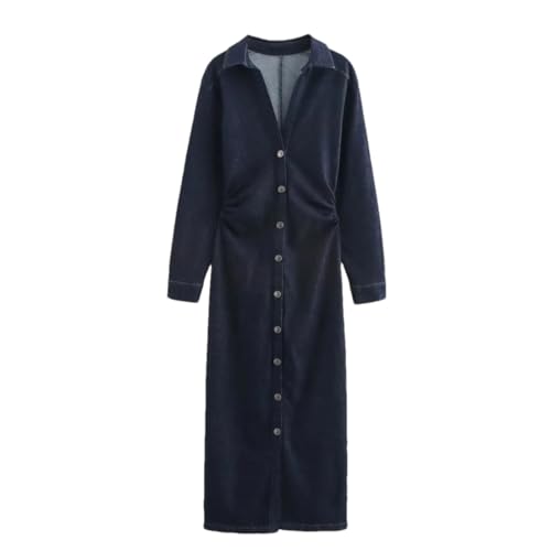 Robe chemise en denim femmes manches longues vêtement bleu coupe mince ajustée