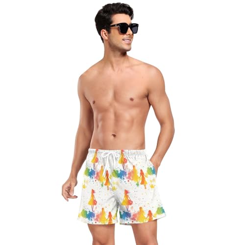 Yuiboo A Pride Month Mens Beach Shorts Men's 2 Layer Workout Shorts with Compression Liner Swimming Board Shorts Quick Dry Multi