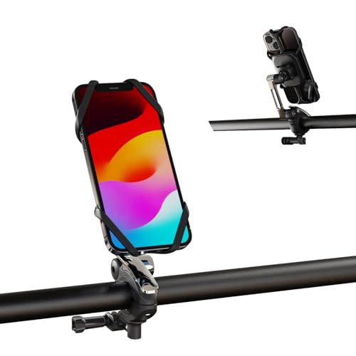 Rcool Universal Bike Phone Mount Holder,with Buckle Mount Base, 360°Rotation Four Corner Fixation for Bicycles Scooter eBike Dirt Road Cruiser Jogging Stroller Torch Light Dash Cam，Silver