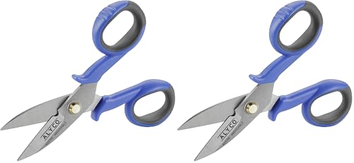 Alyco   Tijeras para Electricista Profesional de Acero Inoxidable | 145 mm | Herramienta con Muesca Pelacables Dentada y Remache Ajustable para Corte de Precisión (Paquete de 2)