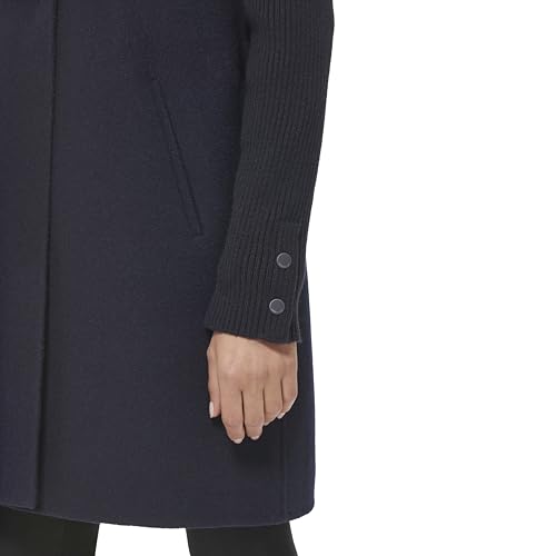 Image of Kenneth Cole Women's Hooded Double Face Wool With Hidden Snap Closure and Rib Knit Sleeve Coat