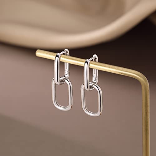 Reffeer 925 Sterling Silver Link Chain Earrings Hoop for Women Teens U Hoop Earrings Minimalist Huggie Drop Earrings 6