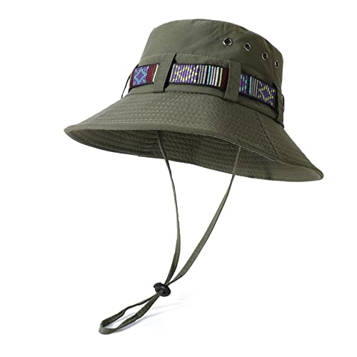TAGVO Bohemia Estilo Sombrero de Pescador Hombres, Protección UV Plegable ala Ancha Gorras de Senderismo, Sombrero de Cubo Sombrero para el Sol al Aire Libre para Hombre Mujer para la Pesca Camping